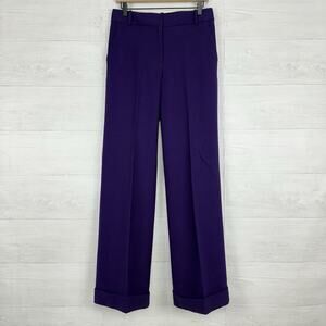 J.Crew Collection Hutton Trouser Pants Size 4 Full length Wide Leg Purple Wool